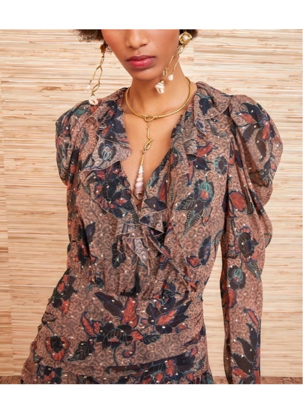 Ulla Johnson Mini Silk Long-Sleeve Ruffle Cecily Floral Dress